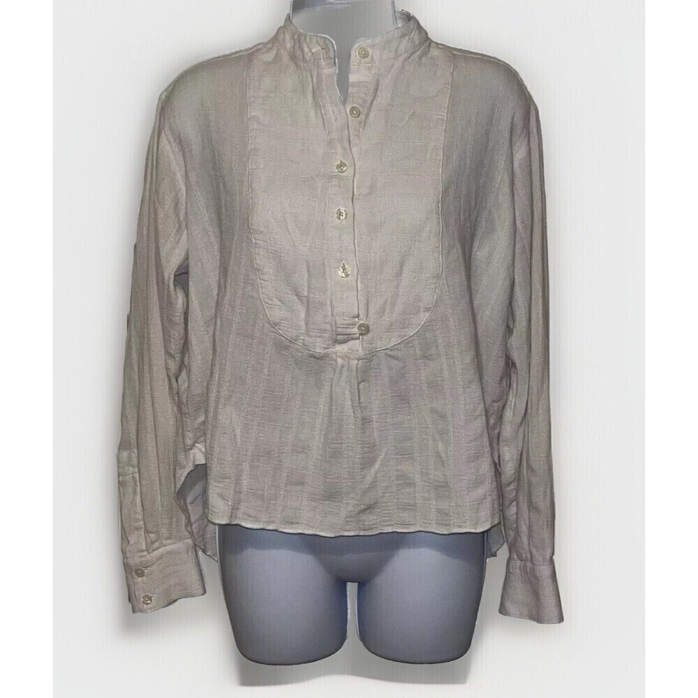 Derek Lam 10 Crosby (Small/Petite) Womens White Subtle Textured 1/4 Buttons Top